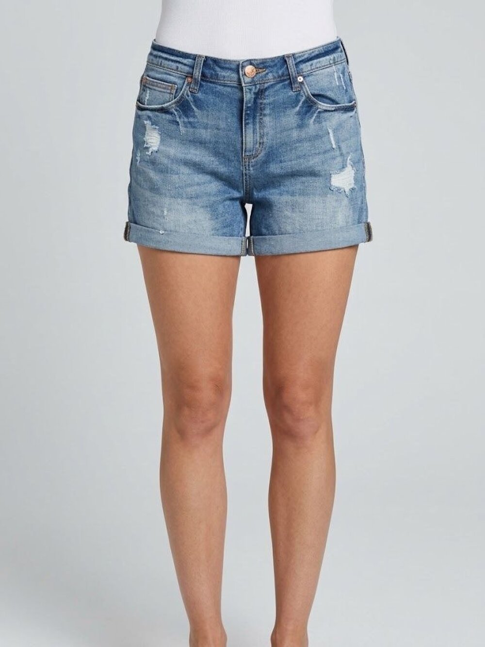 Refuge Womens Distressed Denim Shorts Size 14 With Cuffed Hem Blue